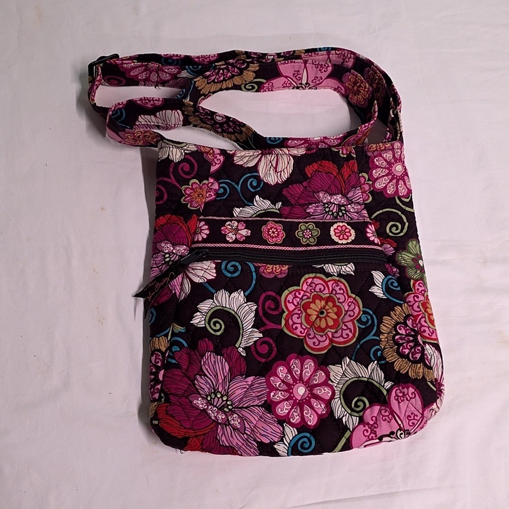 Vera Bradley Crossbody Bag Plum Petals Pink Floral Quilted Cotton Hipster